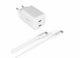 iStores by Epico Ultraboost GaN 45W síťový adaptér EA45 s 1,2m USB-C na USB-C kabelem - bílá