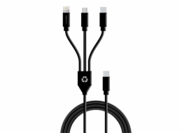 Le Cord kabel USB-C 3 in 1 multikabel vyrobený z recyklovaného plastu 1.2m - Black