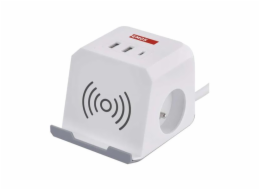 EMOS Prodlužovací kabel - kostka 2 m / 2 zásuvky / bílý / 2×USB-A + 1×USB-C+Qi / 1,5 mm2