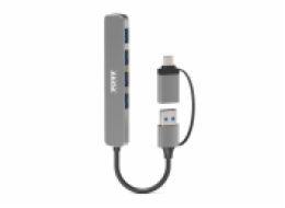 PORT CONNECT USB HUB, 4× USB 3.0, USB-A/USB-C vstup, stříbrná