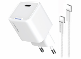 COLORWAY 1x USB-C/ síťová nabíječka/ GaN/ PD/ PPS/ 25W/ Včetně 100cm kabelu/ Bílá