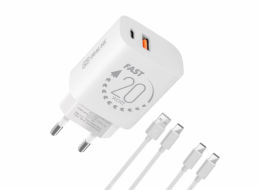 OBAL:ME Cestovní Nabíječka USB-A + USB-C 20W + 2x kabel 1m White