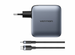 Napájecí nabíječka Vention 3x USB-C, 1x USB-A, (100W/100W/30W/30W) (šedá) s kabelem USB-C na USB-C (1m) (černá)