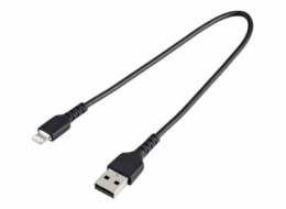 StarTech.com 12 in(30cm) Durable Black USB-A to Lightning Cable, Heavy Duty Rugged Aramid Fiber USB Type A to Lightning Charger/Sync Power Cord, Apple MFi Certified iPad/iPhone 12 Pro Max - iPhone 7/8