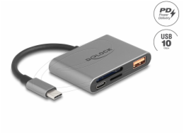 Delock Čtečka karet USB-C pro paměťové karty SD a Micro SD + port USB 10 Gb/s typu A a USB typu C PD 2.0 85 W