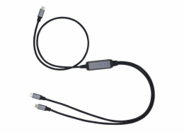 Kabel C-TECH USB Type-C PD 100W power splitter, 0,7m + 2x0,5m, černý