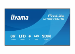iiyama ProLite LH8675UHS-B2AG - 86" Trída úhloprícky (85.6" zobrazitelný) displej LCD s LED podsvícením - digital signage - s vestavený prehrávac médií, SDM Slot PC - 4K UHD (2160p) 3840 x 2160 - cern