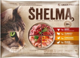 SHELMA Rich in chicken, turkey, beef and duck - mokré krmivo pro kočky - 4x85g