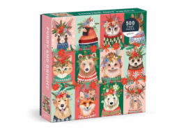 Galison Puzzle Vánoční chlupáči 500 dílků