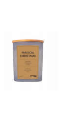 Donau Home Sójová svíčka v šedém skle, dřevěné víčko a knot, Kouzlo Vánoc, 200g