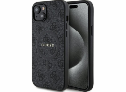 Guess Guess GUHMP15SG4GFRK Pevný kryt pro iPhone 15 / 14 / 13 6.1 černý/černý, kolekce 4G, kůže, kovové logo, MagSafe