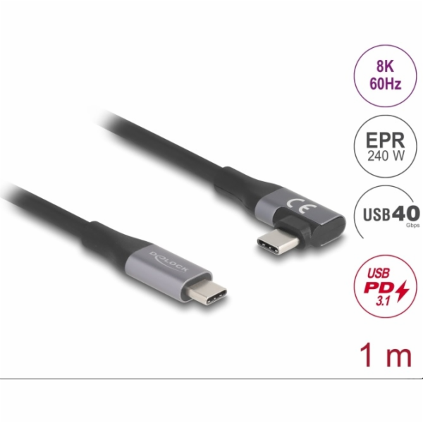 Delock Kabel USB 40 Gbps, pravoúhlý levý / pravý USB PD 3...