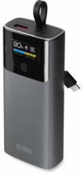 SBS Mobile Powerbanka SBS 10000mAh PD 20W s LCD displejem a vestavěným kabelem USB-C - šedá
