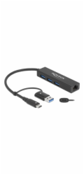 USB 3.2 Gen 1 Hub mit 3 Ports und Gigabit LAN und USB-C/A-Stecker, Dockingstation