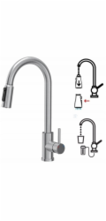 Steiner CINDY SteelQ třícestná ocelová kuchyňská baterie s výsuvným výtokem a sprchou, ocel
