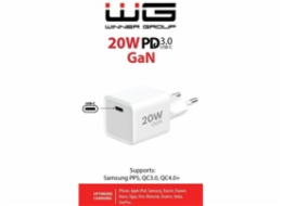 WG - Síťová nabíječka GaN 1x USB-C, PD 20W, 5V-9V-12V, bílá