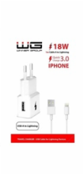 WG - Síťová nabíječka 1x USB-A, Quick Charge 3.0, 5V-9V-12V, kabel USB-A na Lightning, bílá
