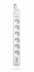 Napájecí lišta KERG s jističem - 6 zásuvky 3USB 16A 1,5 m