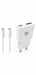 NEDIS síťová nabíječka/ 20 W/ PD 3.0/ rychlé nabíjení/ 1.5 / 2.0 / 2.22 / 3.0 A/ USB-A/ USB-C/ bílá/ kabel 1,5m