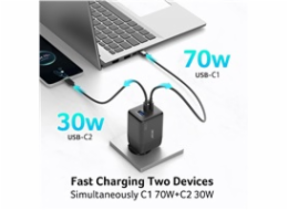 ACER Adaptér 100W GaN charger, 3porty: 2x USB-C + 1x USB-A ports, EU a UK zástrčka, textilní obal, black