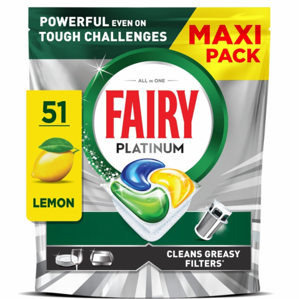 Fairy Platinum All in One Lemon – Kapsle do myčky – 51 kusů