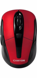 CANYON bezdrátová optická myš se 6 tlačítky, 800 DPI/ 1200 DPI/ 1600 DPI, černo-červená CNR-MSOW06R