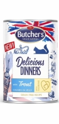 BUTCHER S Delicious Dinners Kousky se pstruhem v želé - mokré krmivo pro kočky - 400 g