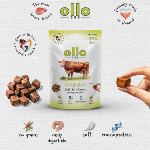 OLLO Air Dried Training Beef Cubes - pamlsek pro psa - 80g