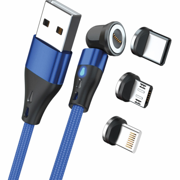 Realpower Magnetický kabel RealPower 3 A, 1 m, modrý s ad...