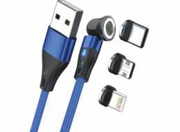 Realpower Magnetický kabel RealPower 3 A, 1 m, modrý s adaptérem USB kabel