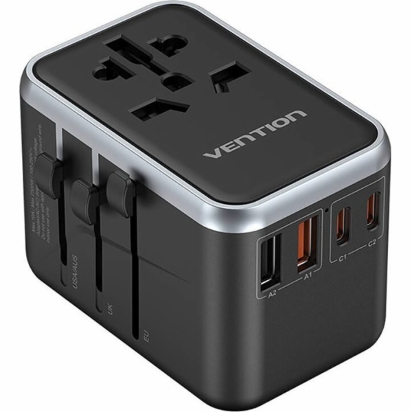 Uniwersalny adapter podróżny z ładowarką Vention 65W GaN ...