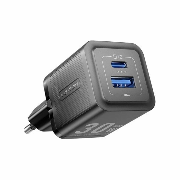 Ładowarka Vention 1x USB-A 1x USB-C GaN 30W czarna
