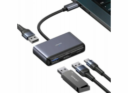 Usams USB HUB Adaptér US-SJ627 HUB 4v1 USB-C / 2xUSB-A 2.0,USB-A 3.0,USB-C šedý/tmavě šedý