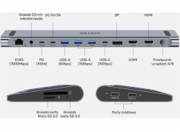 Unitek uHUB15+ USB-C Trojitá 4K KVM stanice/replikátor s funkcí stojanu (D1106AGY01)