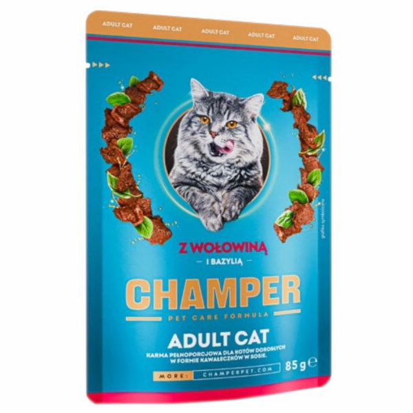 CHAMPER with beef and basil - mokré krmivo pro kočky - 85g