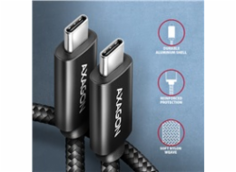 AXAGON BUCM4X-CM05AB NewGEN+ kabel USB-C <-> USB-C, 0.5m, USB4 Gen 3×2, PD 240W 5A, 8K HD, ALU, oplet, černý