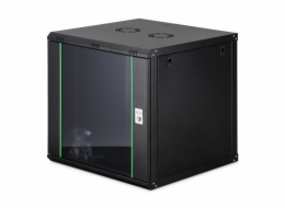 Digitus Dynamická 19" nástěnná síťová rozvaděčová skříň 12U, 607x600x600 mm, skleněné dveře, černá, nesestavená, 60 kg