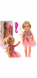 LeanToys Panenka v šatech s mašlí, dlouhé vlasy, růžový hřeben, 38 cm, LEAN Toys