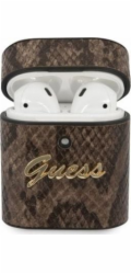 Guess Ochranný kryt GUACA2PUSNSMLBR Python Collection pro AirPods 1/2 hnědý