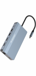 Wozinsky 14v1 HUB pro 3 monitory USB-A USB-C DisplayPort HDMI RJ45 SD TF mini jack - šedý 14v1 HUB pro 3 monitory USB-A USB-C DisplayPort HDMI RJ45 SD TF mini jack - šedý