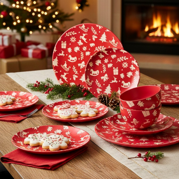 Jídelní sada talířů Vánoční 18 ks RED Christmas HT-23010322