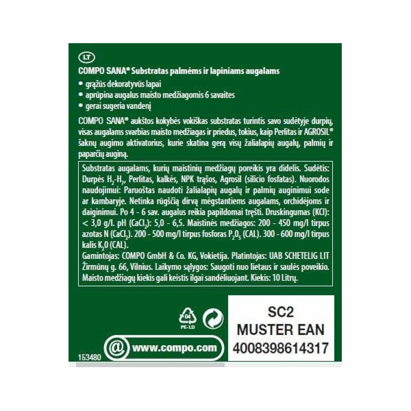 Substrát pro palmy a listnaté rostliny COMPO, 10l