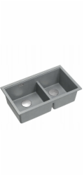 GraniteQ ČTVRÁK | LOGAN 120 | žulový kuchyňský dřez SILVER STONE + OCEL | rozměry: 76 x 45 x 23,5 cm | 2komorové zavěšené | výška dna skříňky od: 80 cm