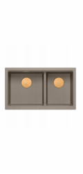 GraniteQ ČTVRÁK | LOGAN 120 | žulový kuchyňský dřez SOFT TAUPE + MĚDĚNÝ PVD | rozměry: 76 x 45 x 23,5 cm | 2komorové zavěšené | výška dna skříňky od: 80 cm
