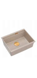 GraniteQ LOGAN 100 dřez perleťově béžový 56x45x21,5 cm 1 dřez závěsný s manuálním sifonem měděný