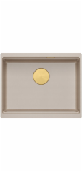 GraniteQ LOGAN 100 perleťově béžový dřez 56x45x21,5 cm, 1 dřez, závěsný, s ručním sifonem, zlatý
