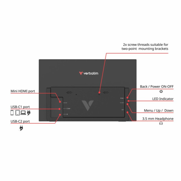 Verbatim LIGHT 14" FHD černý 32400 Přenosný dotykový moni...