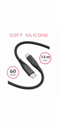 Swissten Datový kabel SOFT SILICONE USB-C / USB-C 1,5 M, PD 60 W, černý