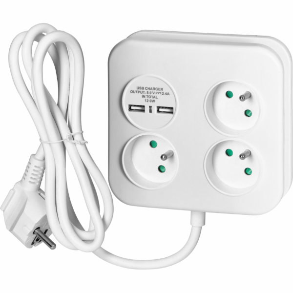 Orno prodlužovací lišta čtvercová s USB nabíječkou 1,4 m