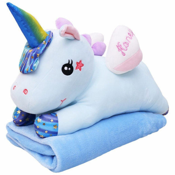 LeanToys Plyšová hračka jednorožec s dekou 160x110cm modr...